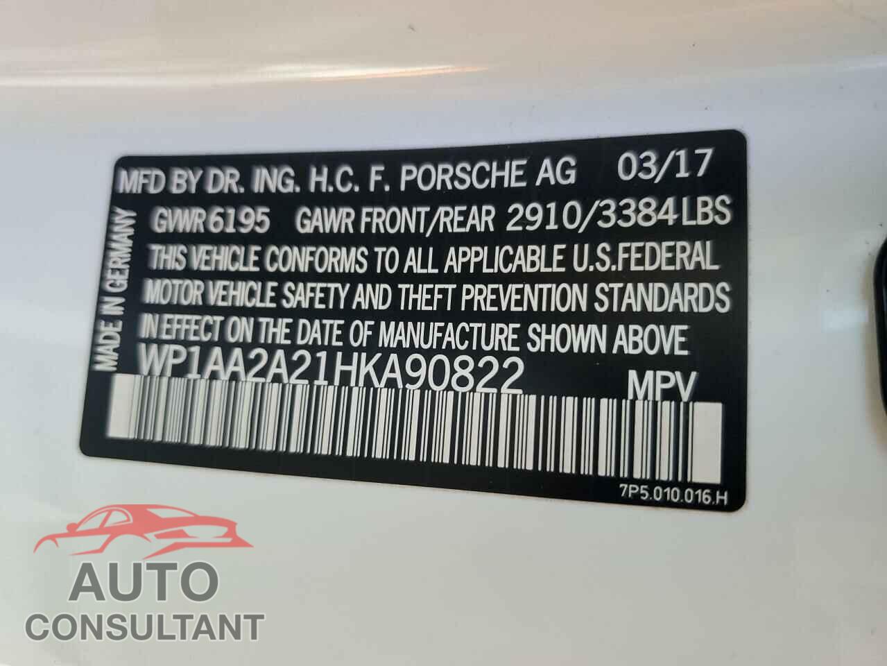 PORSCHE CAYENNE 2017 - WP1AA2A21HKA90822