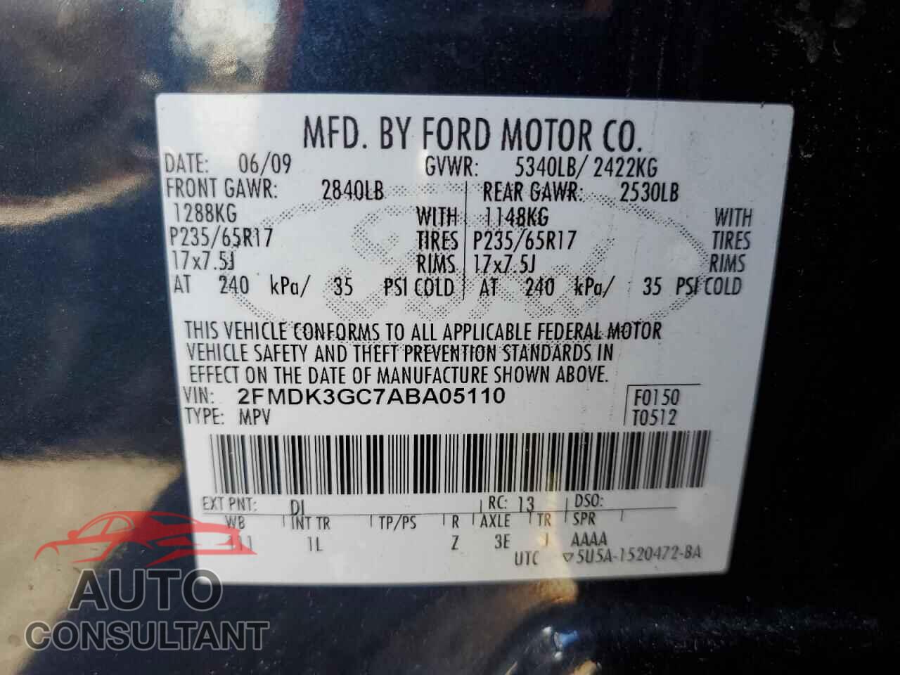 FORD EDGE 2010 - 2FMDK3GC7ABA05110