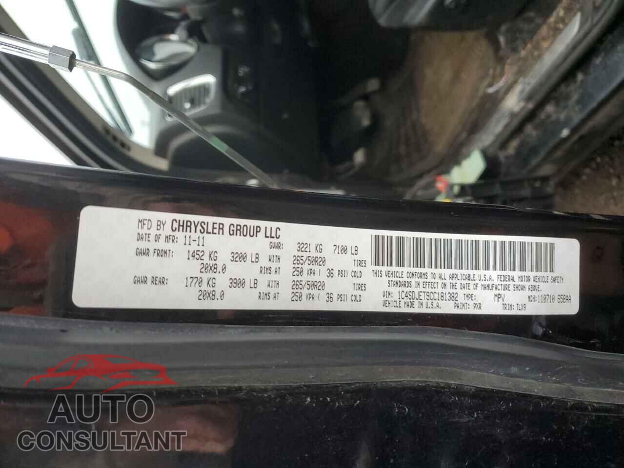 DODGE DURANGO 2012 - 1C4SDJET9CC181382