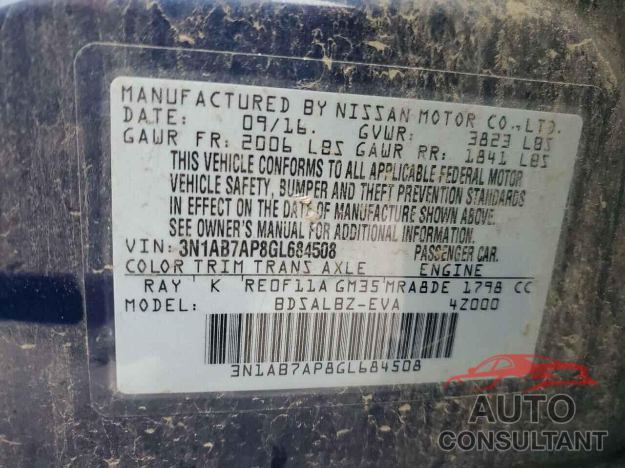 NISSAN SENTRA 2016 - 3N1AB7AP8GL684508