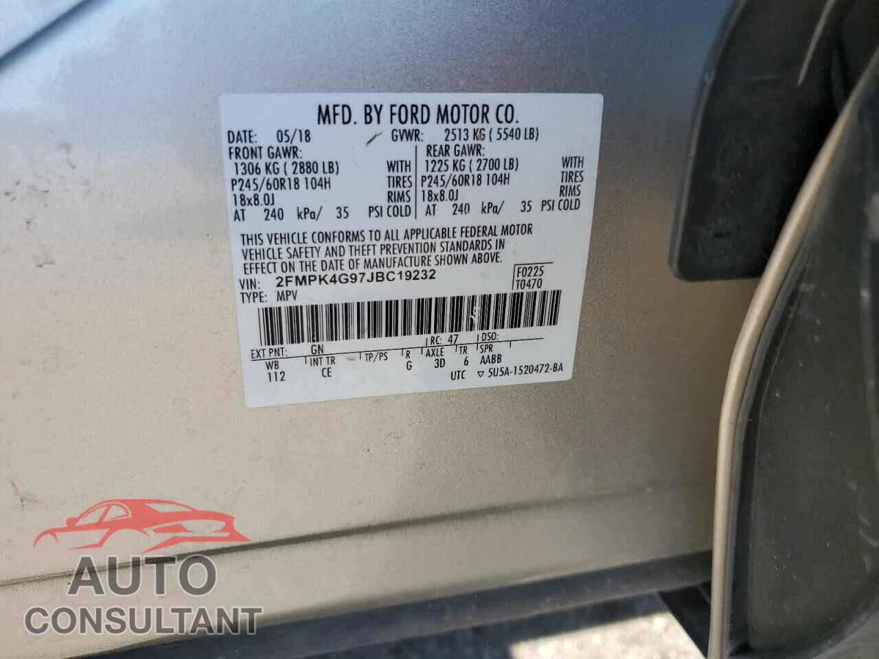 FORD EDGE 2018 - 2FMPK4G97JBC19232