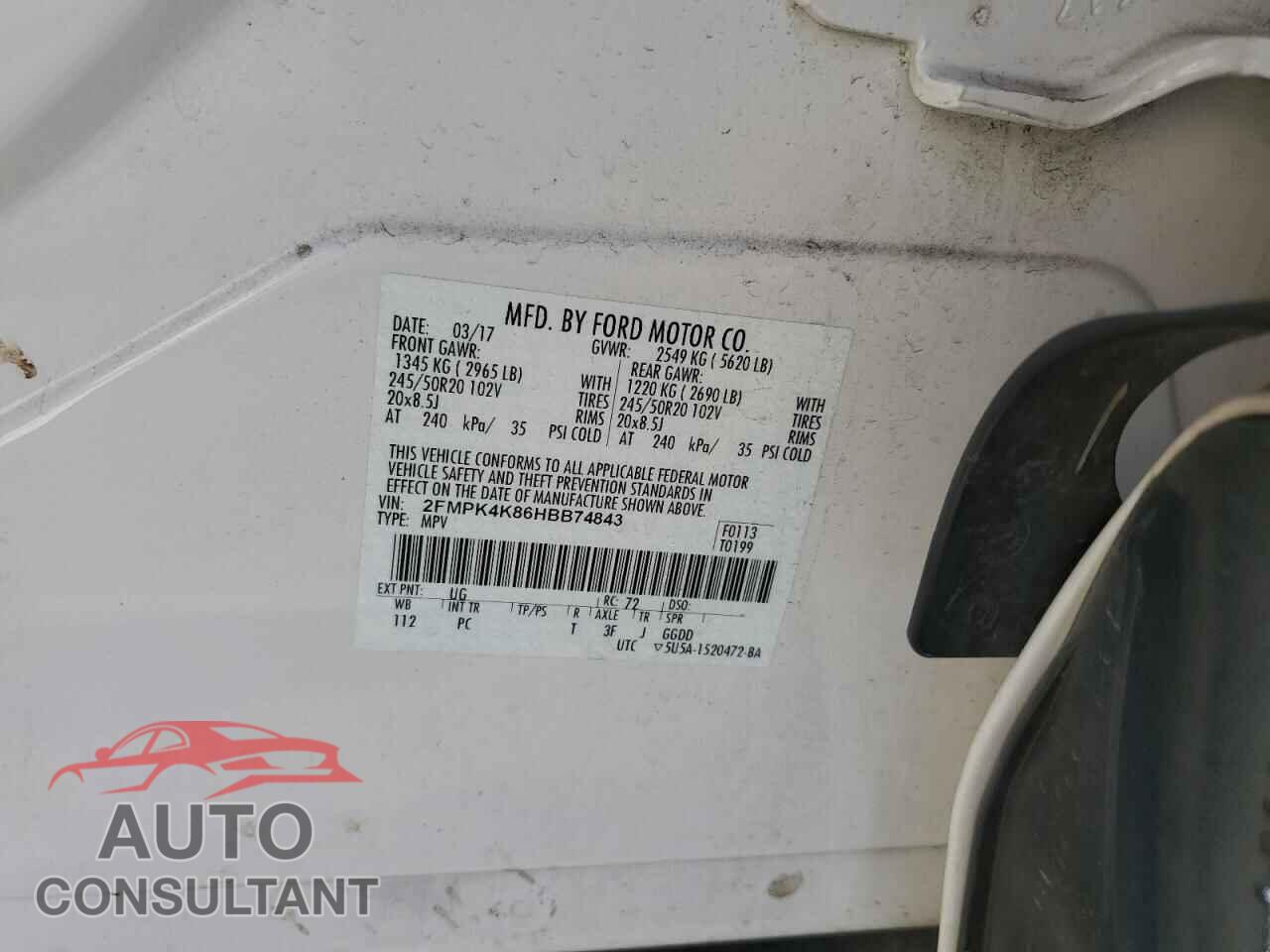 FORD EDGE 2017 - 2FMPK4K86HBB74843