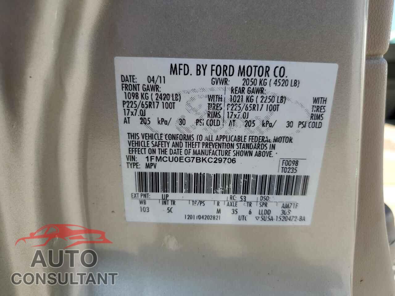 FORD ESCAPE 2011 - 1FMCU0EG7BKC29706