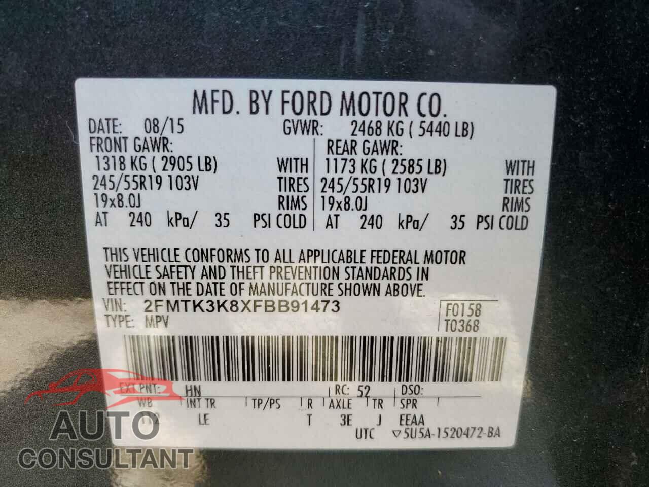 FORD EDGE 2015 - 2FMTK3K8XFBB91473