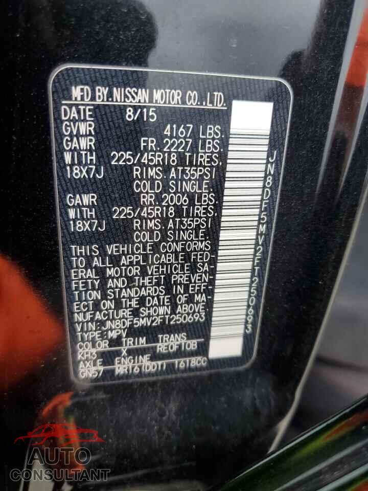 NISSAN JUKE 2015 - JN8DF5MV2FT250693