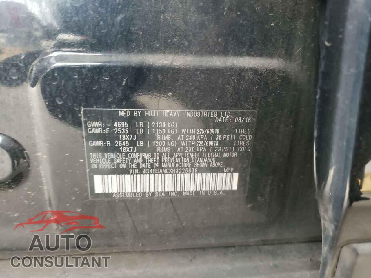 SUBARU OUTBACK 2017 - 4S4BSANCXH3225639