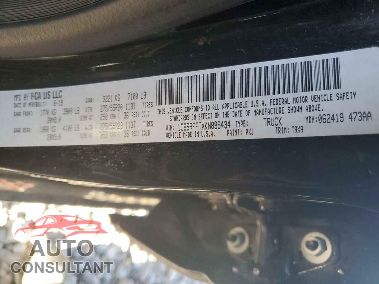 RAM 1500 2019 - 1C6SRFFTXKN899434