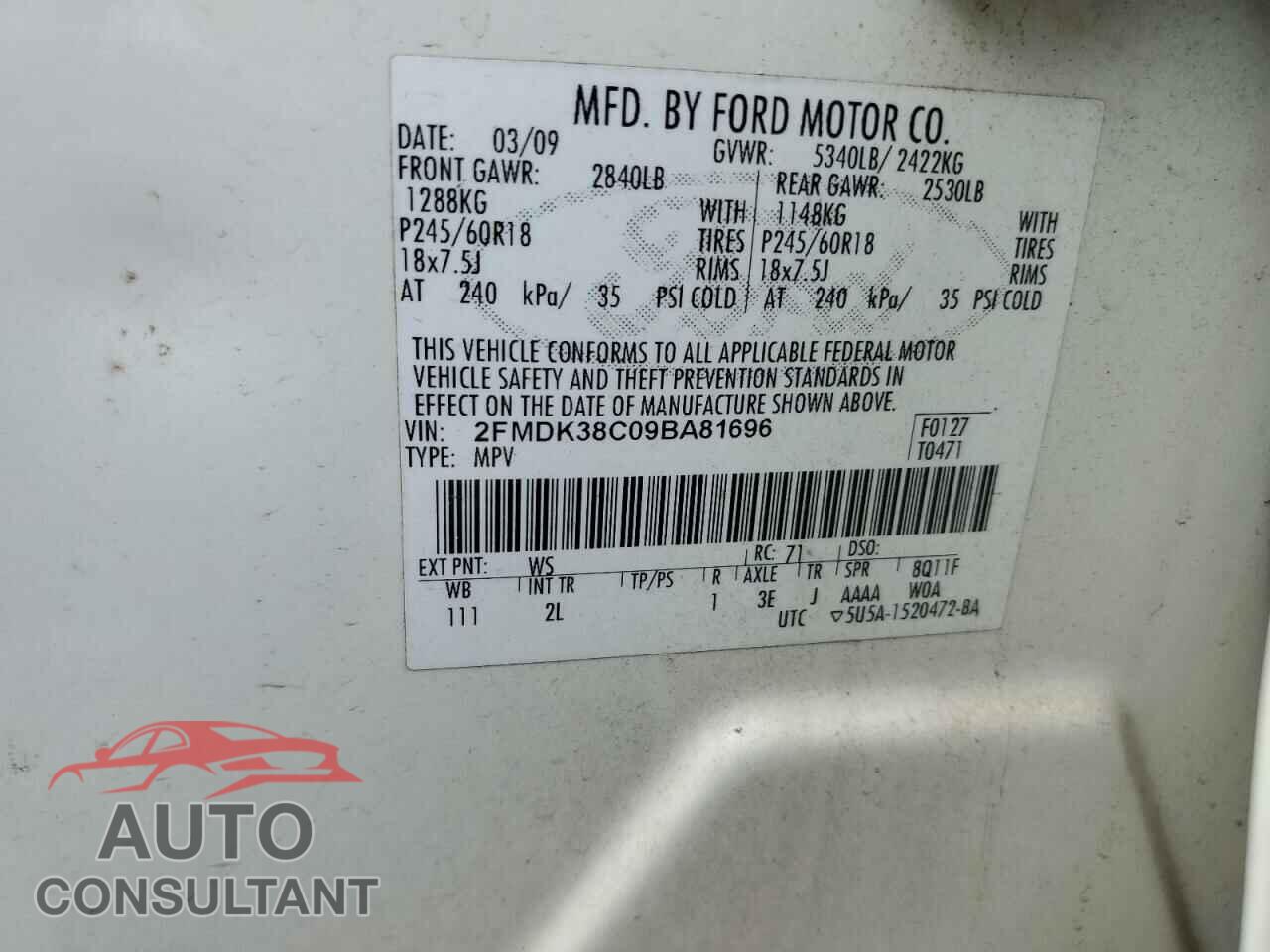 FORD EDGE 2009 - 2FMDK38C09BA81696