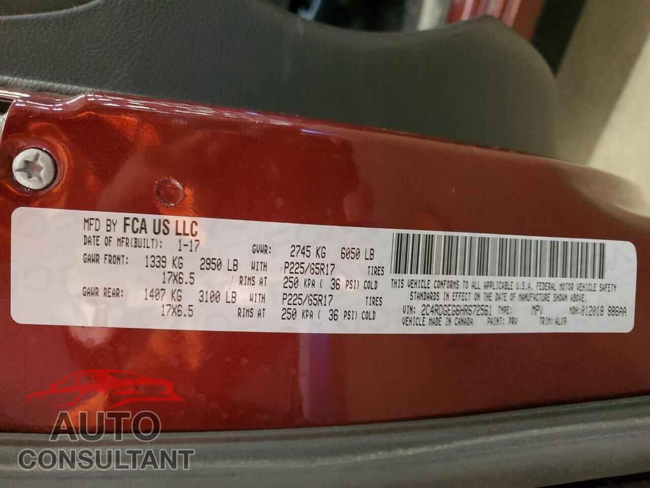 DODGE CARAVAN 2017 - 2C4RDGEG6HR672561