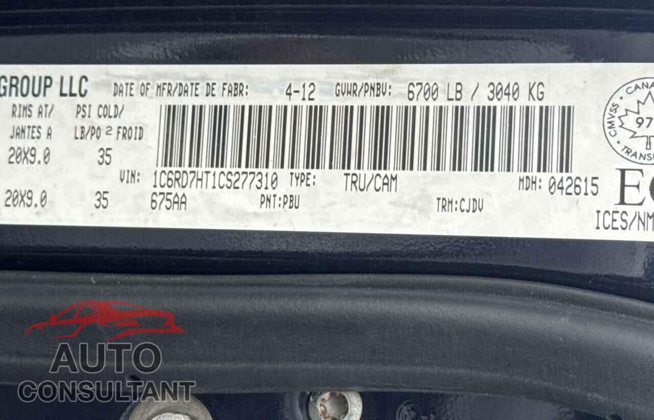 DODGE RAM 1500 2012 - 1C6RD7HT1CS277310