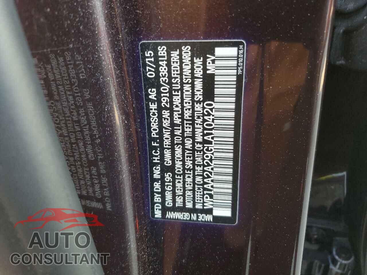 PORSCHE CAYENNE 2016 - WP1AA2A29GLA10420
