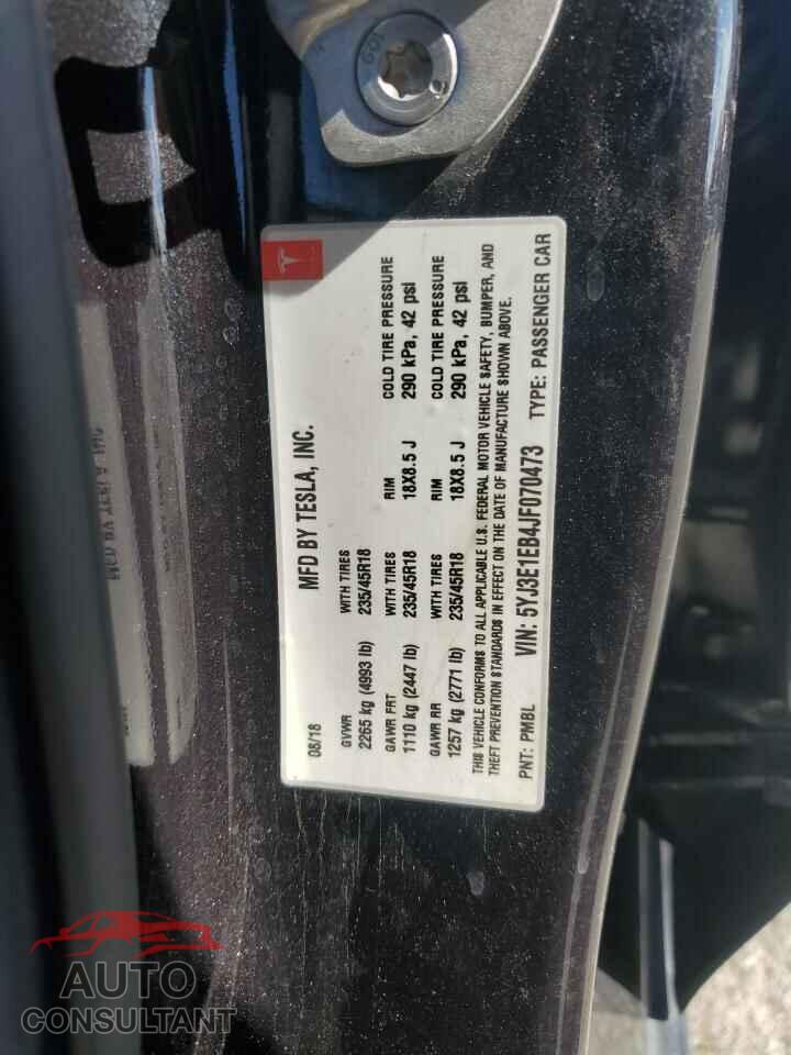 TESLA MODEL 3 2018 - 5YJ3E1EB4JF070473