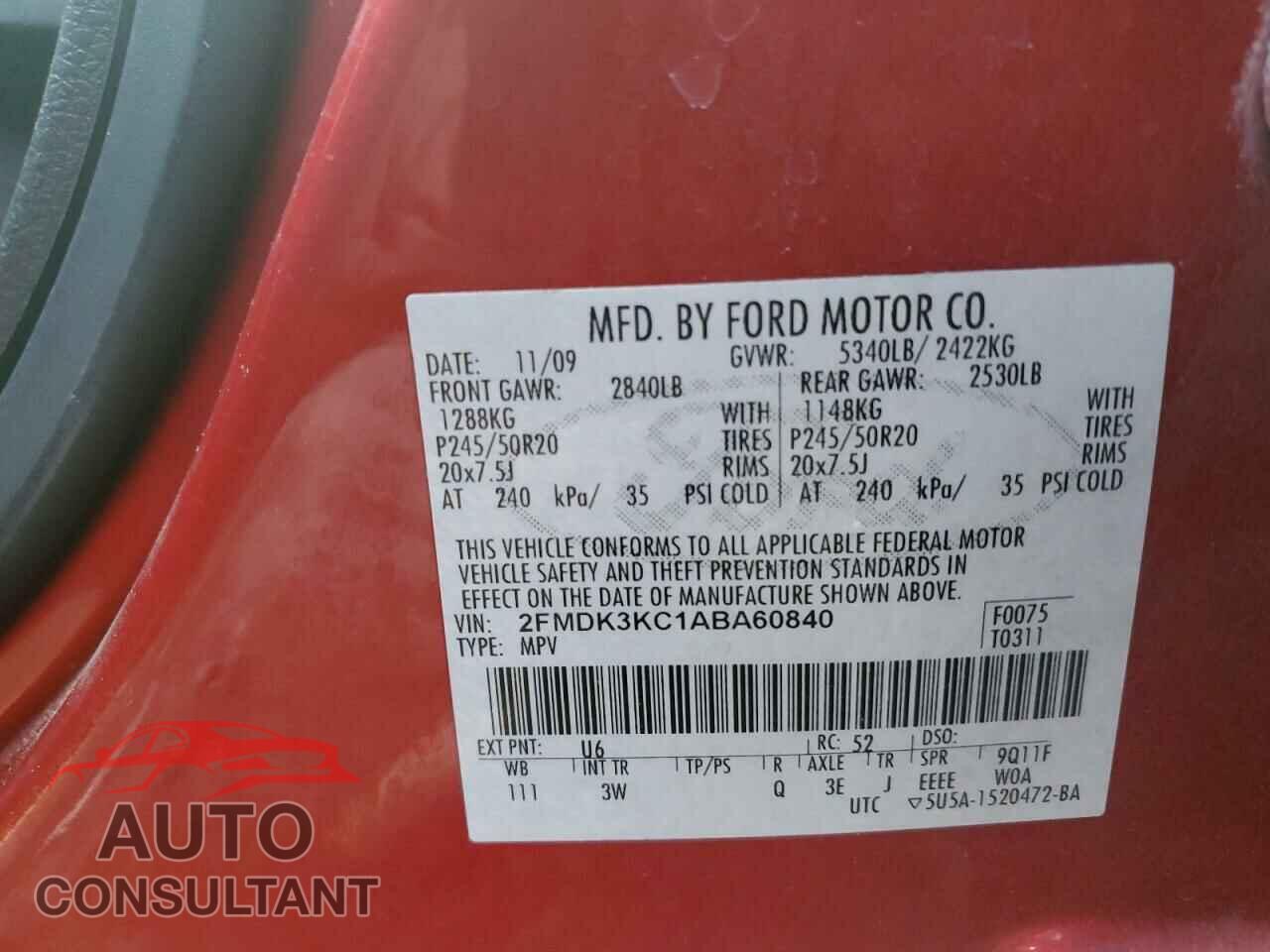 FORD EDGE 2010 - 2FMDK3KC1ABA60840