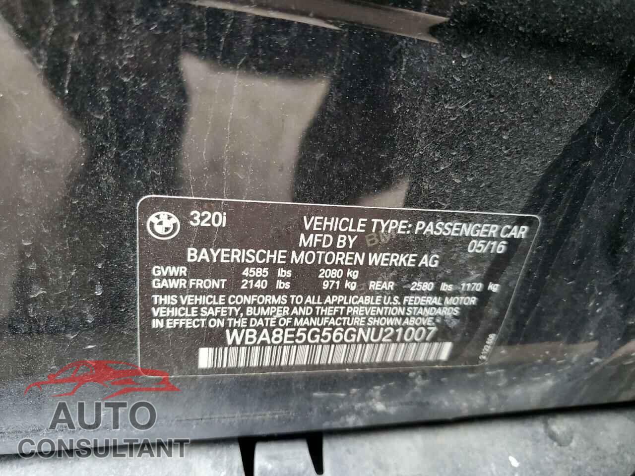 BMW 3 SERIES 2016 - WBA8E5G56GNU21007