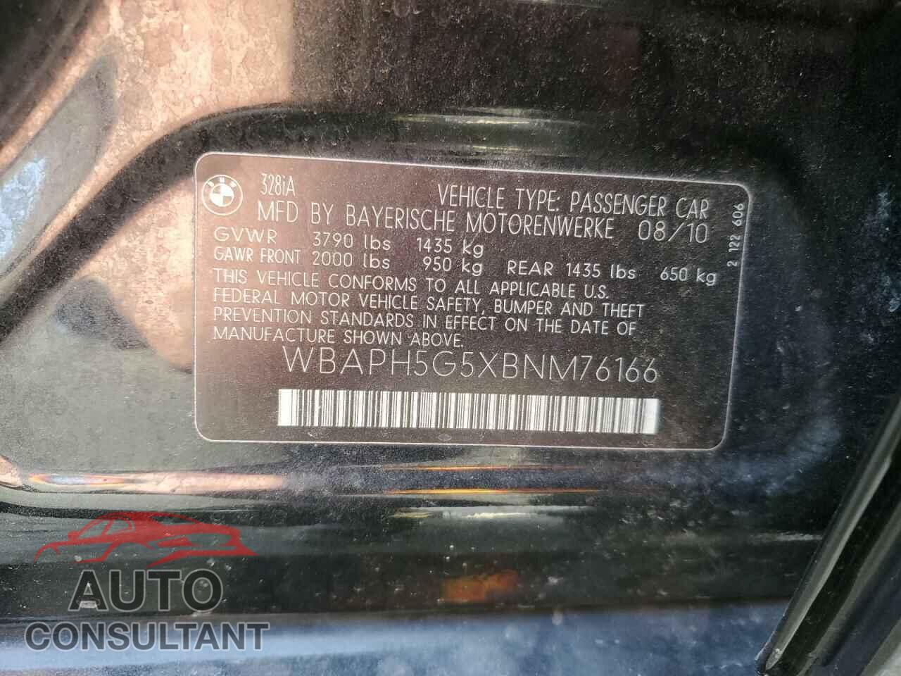 BMW 3 SERIES 2011 - WBAPH5G5XBNM76166