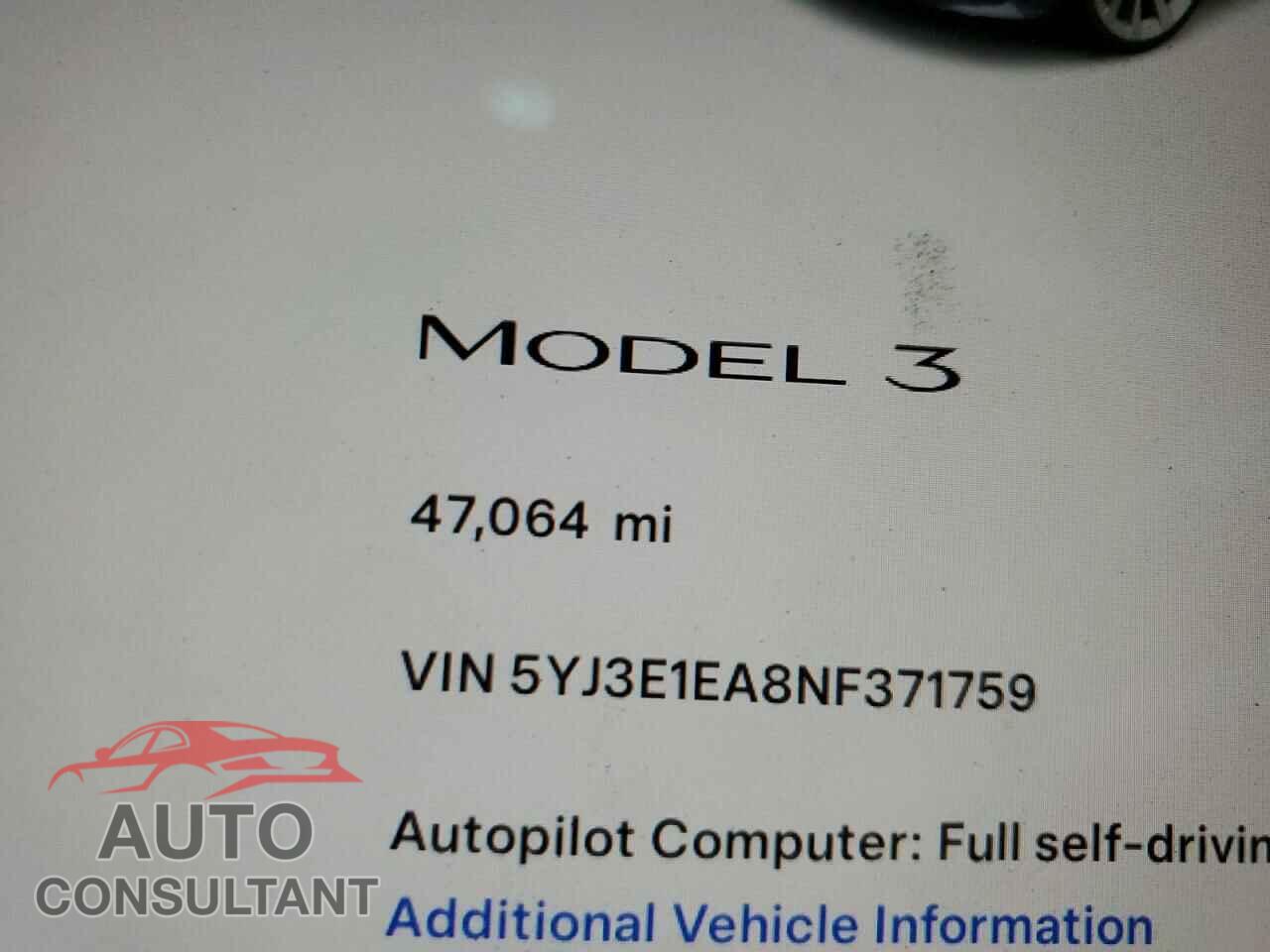 TESLA MODEL 3 2022 - 5YJ3E1EA8NF371759