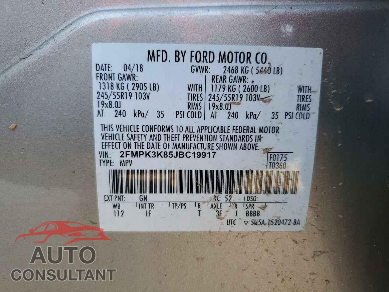 FORD EDGE 2018 - 2FMPK3K85JBC19917