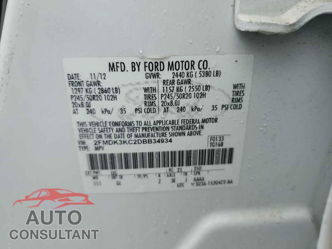 FORD EDGE 2013 - 2FMDK3KC2DBB34934