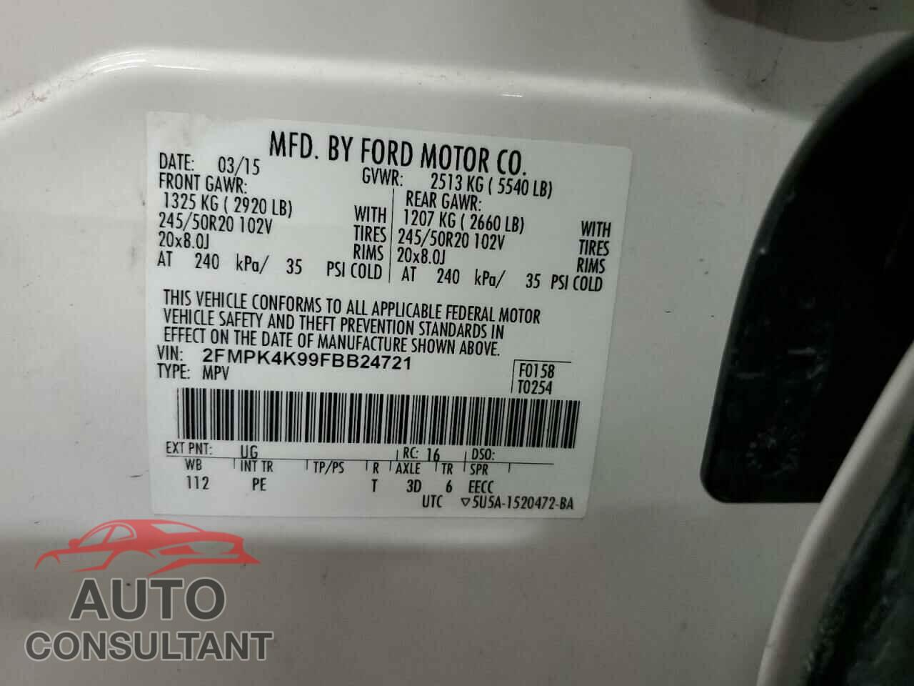 FORD EDGE 2015 - 2FMPK4K99FBB24721