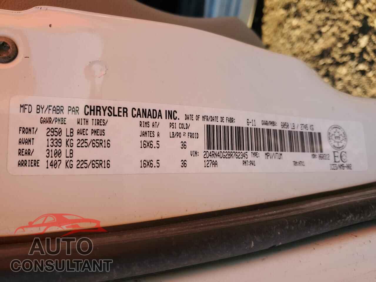 DODGE CARAVAN 2011 - 2D4RN4DG2BR762345