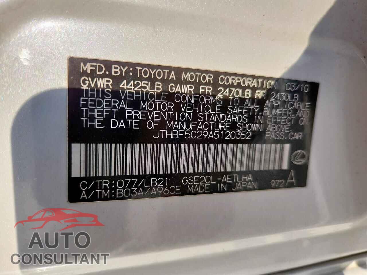 LEXUS IS 2010 - JTHBF5C29A5120352