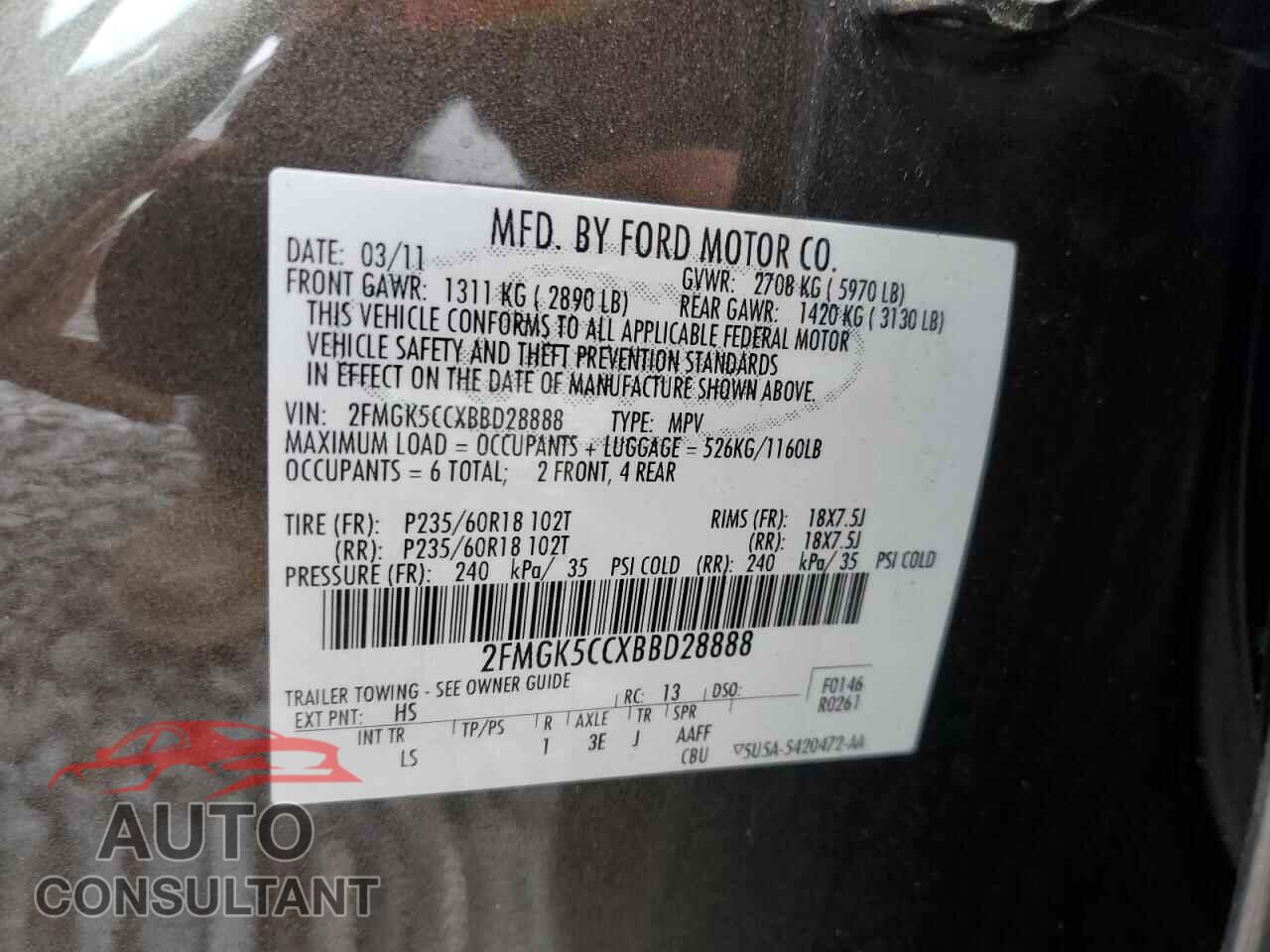 FORD FLEX 2011 - 2FMGK5CCXBBD28888