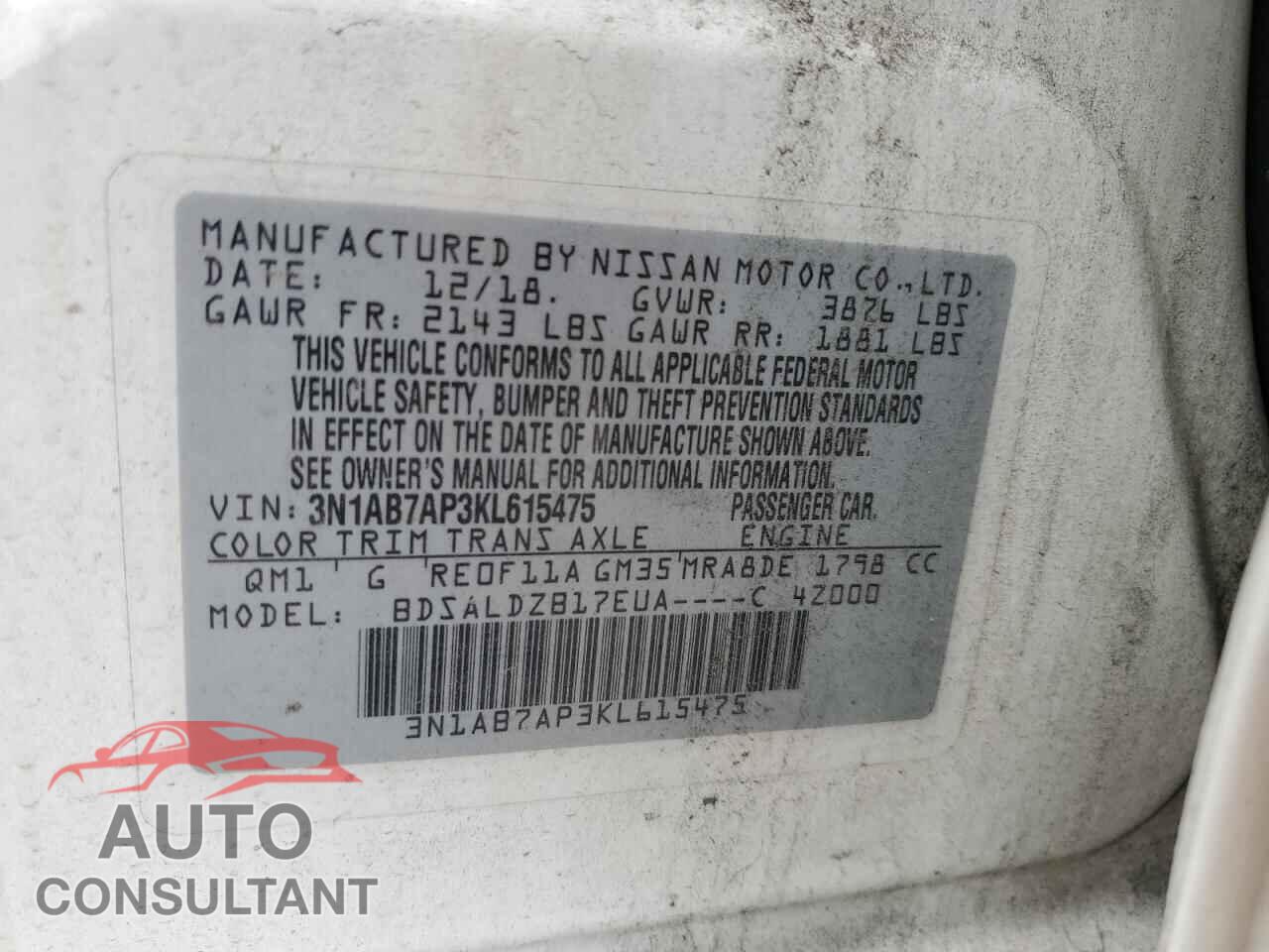 NISSAN SENTRA 2019 - 3N1AB7AP3KL615475
