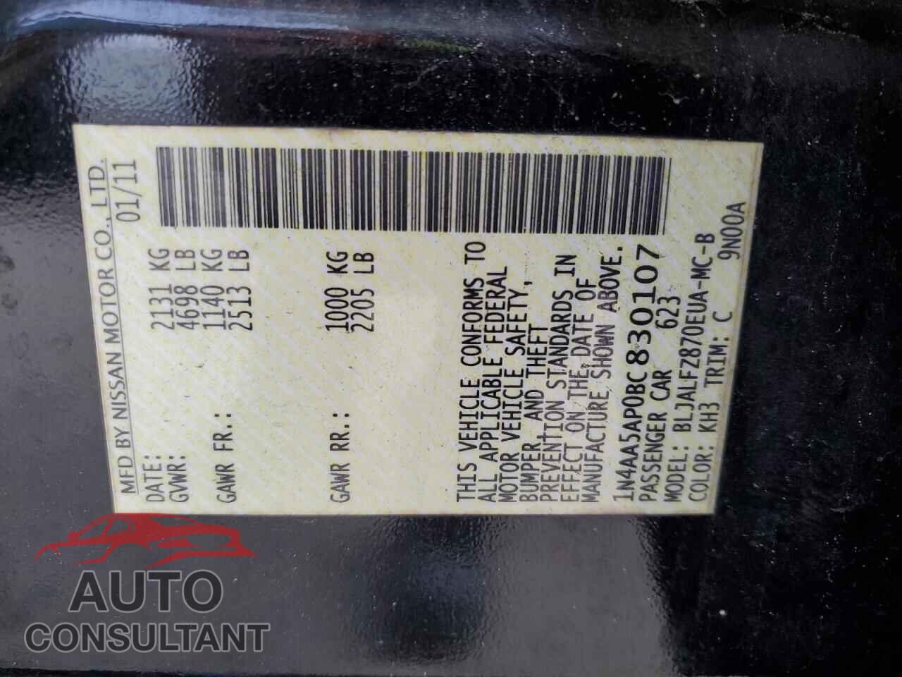NISSAN MAXIMA 2011 - 1N4AA5AP0BC830107
