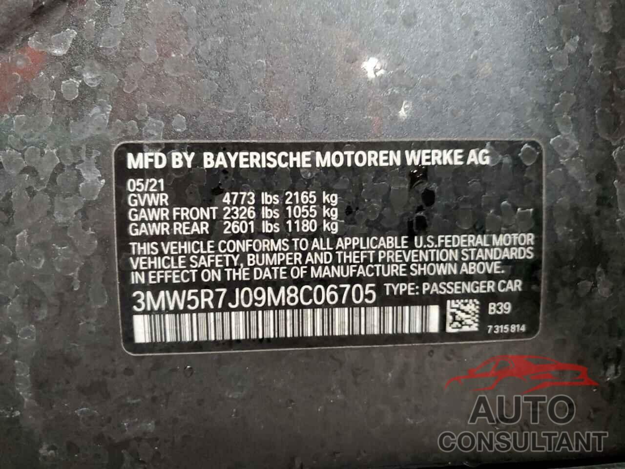 BMW 3 SERIES 2021 - 3MW5R7J09M8C06705