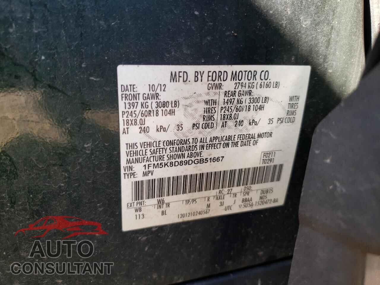 FORD EXPLORER 2013 - 1FM5K8D89DGB51667
