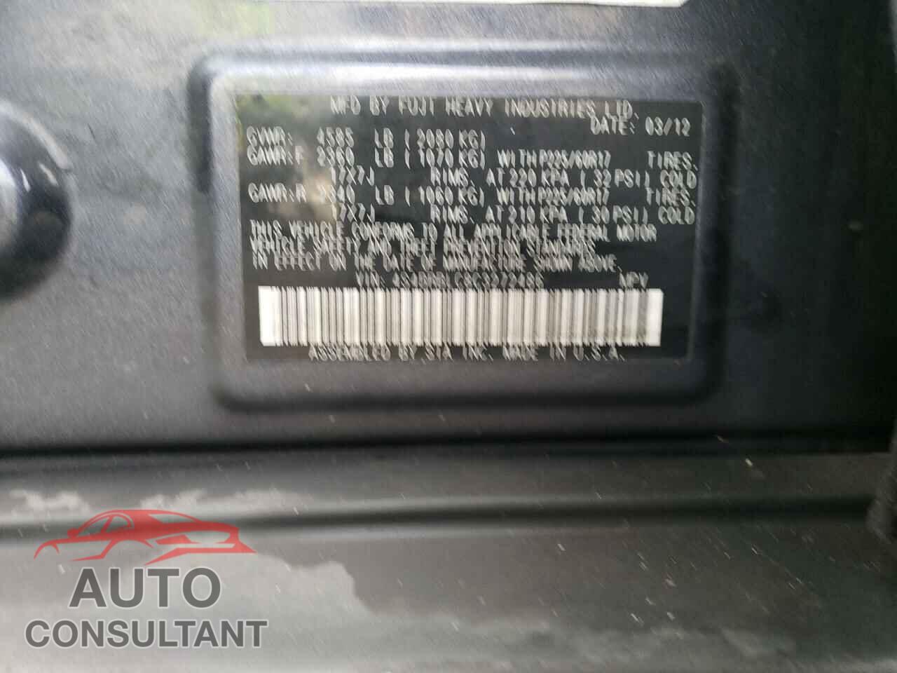 SUBARU OUTBACK 2012 - 4S4BRBLC8C3272486