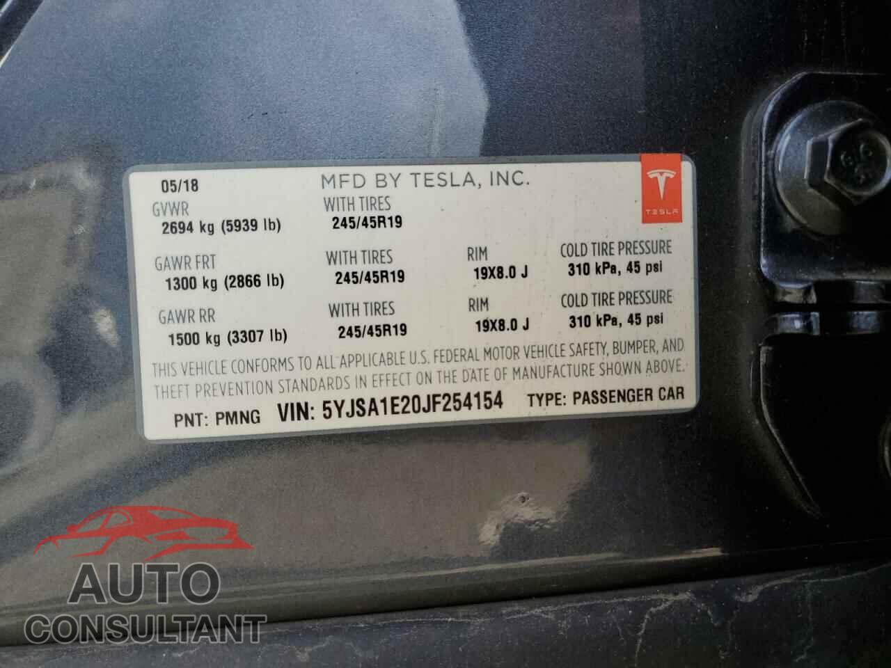 TESLA MODEL S 2018 - 5YJSA1E20JF254154