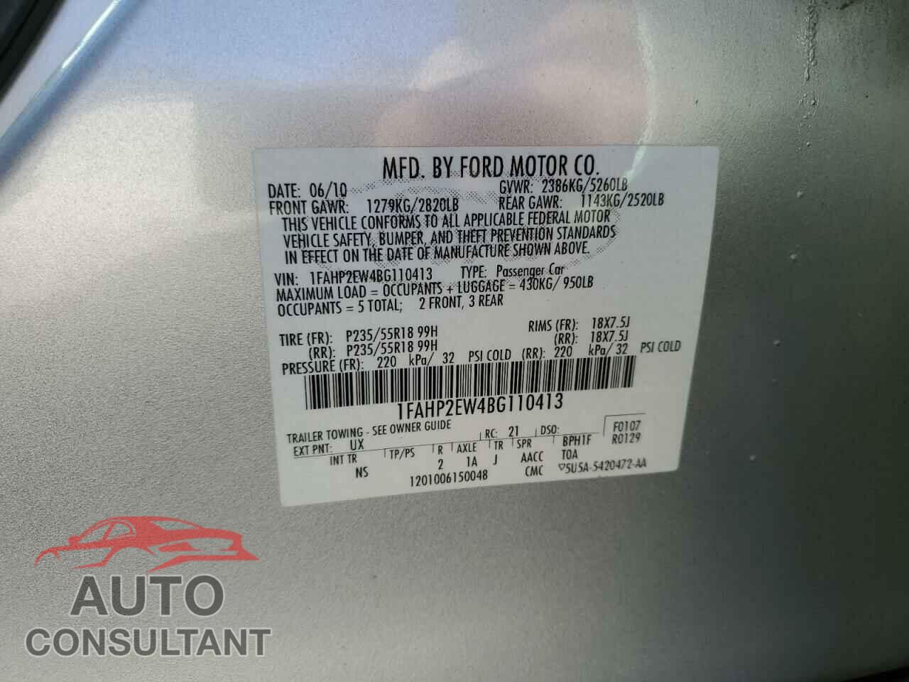 FORD TAURUS 2011 - 1FAHP2EW4BG110413