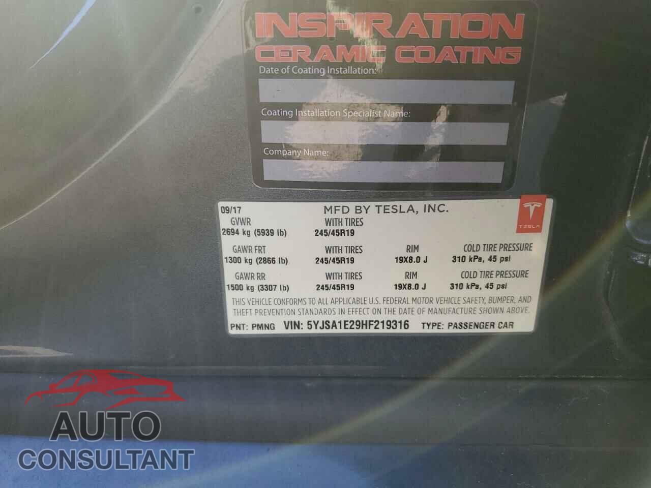 TESLA MODEL S 2017 - 5YJSA1E29HF219316