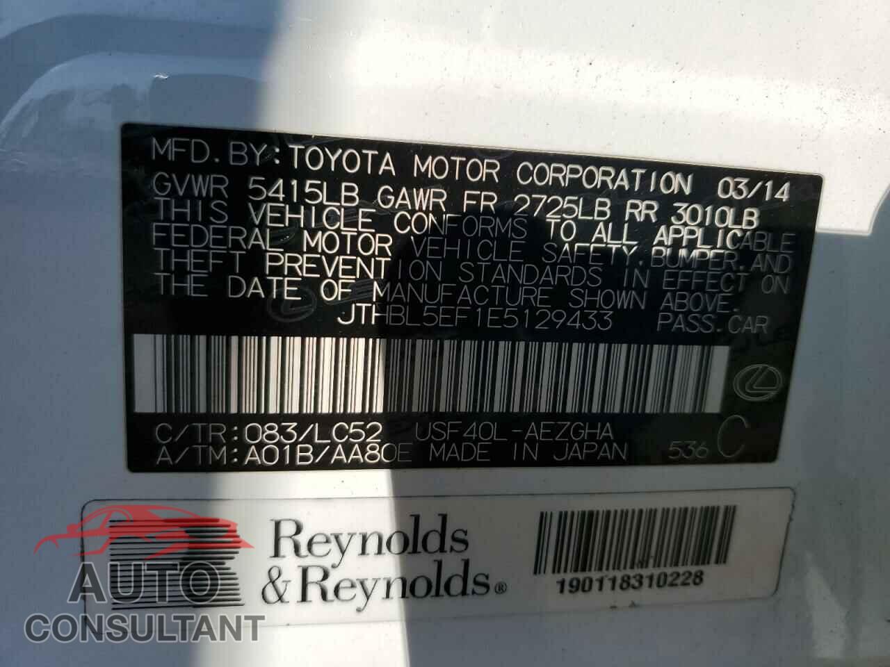 LEXUS LS460 2014 - JTHBL5EF1E5129433