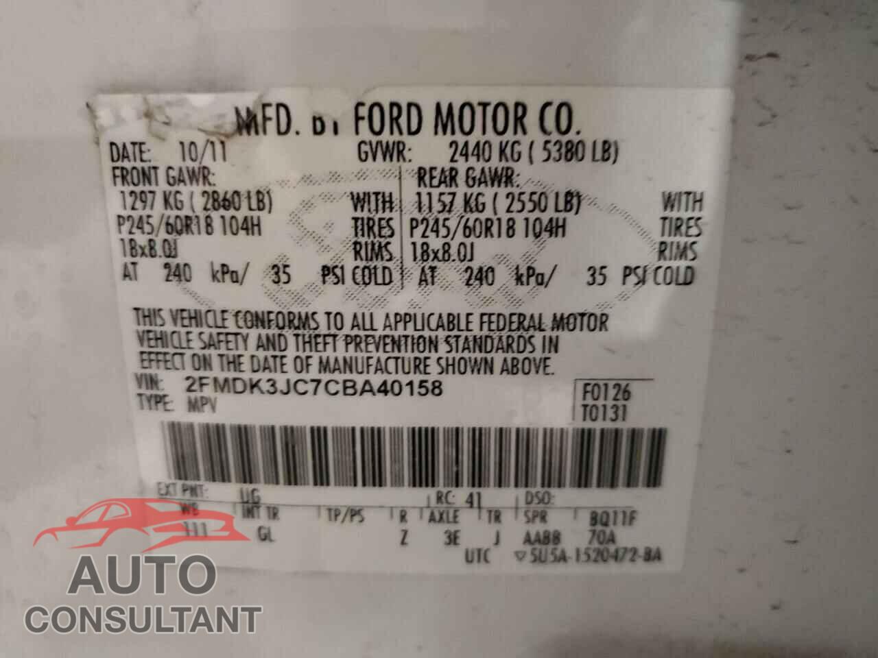 FORD EDGE 2012 - 2FMDK3JC7CBA40158