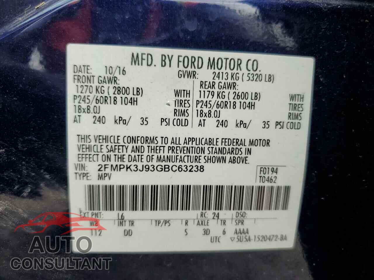 FORD EDGE 2016 - 2FMPK3J93GBC63238
