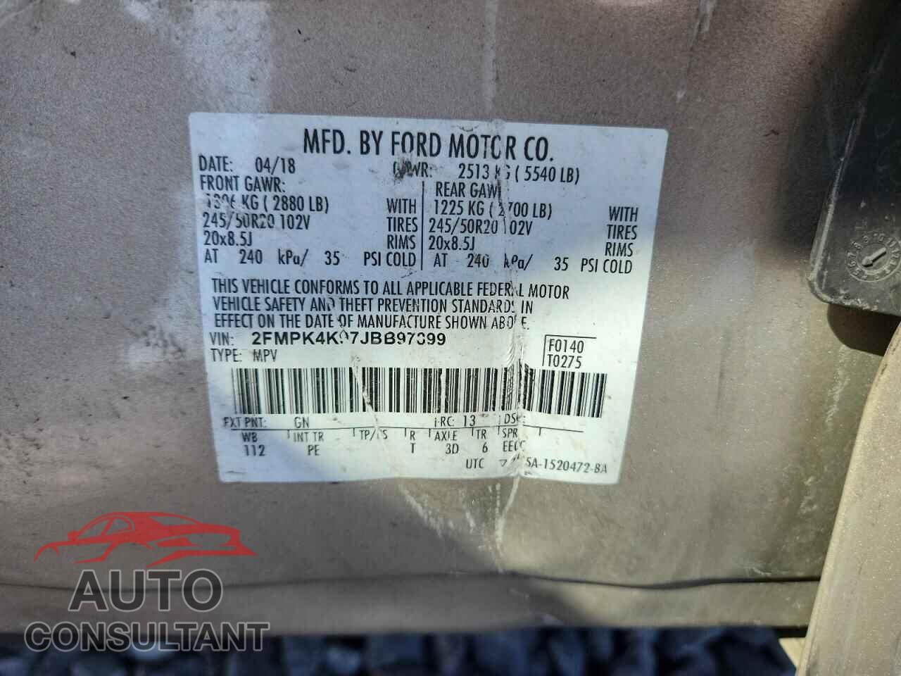 FORD EDGE 2018 - 2FMPK4K97JBB97899