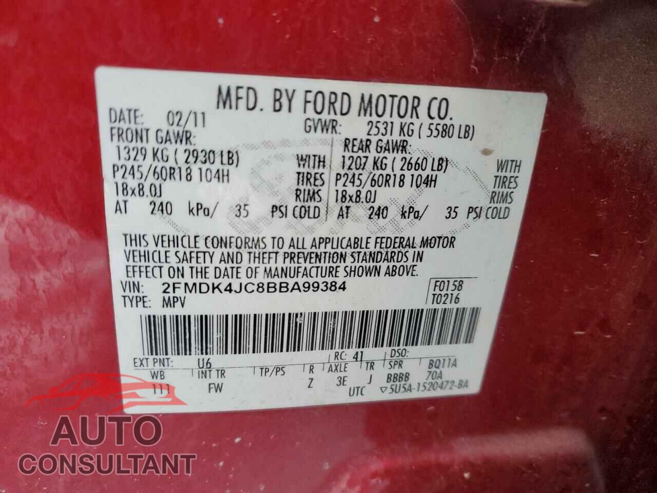 FORD EDGE 2011 - 2FMDK4JC8BBA99384