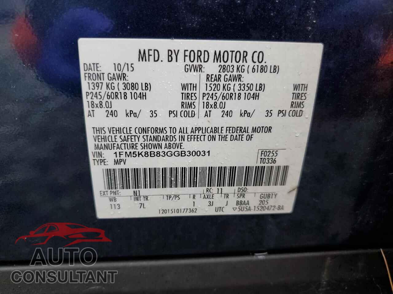 FORD EXPLORER 2016 - 1FM5K8B83GGB30031