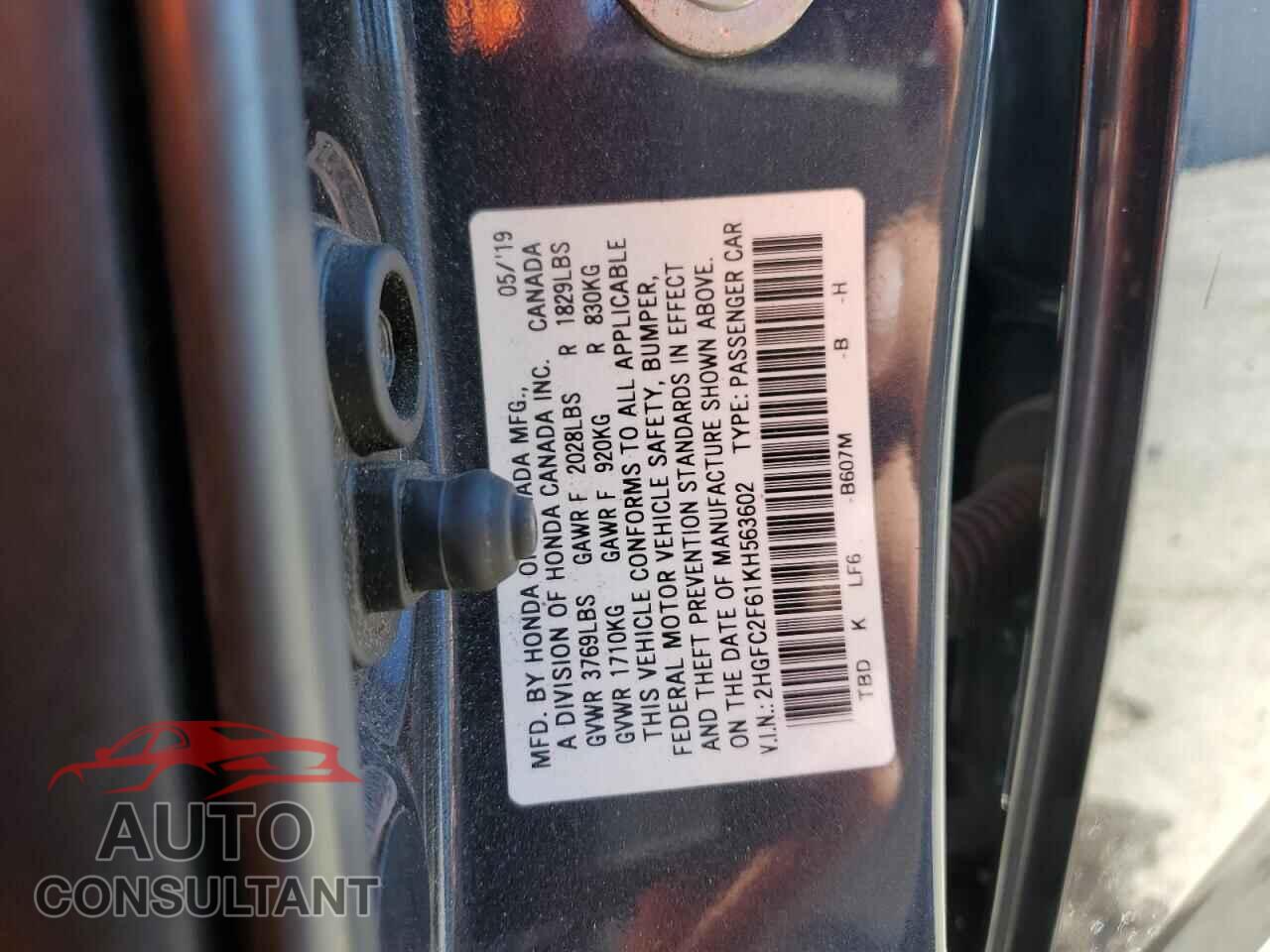 HONDA CIVIC 2019 - 2HGFC2F61KH563602