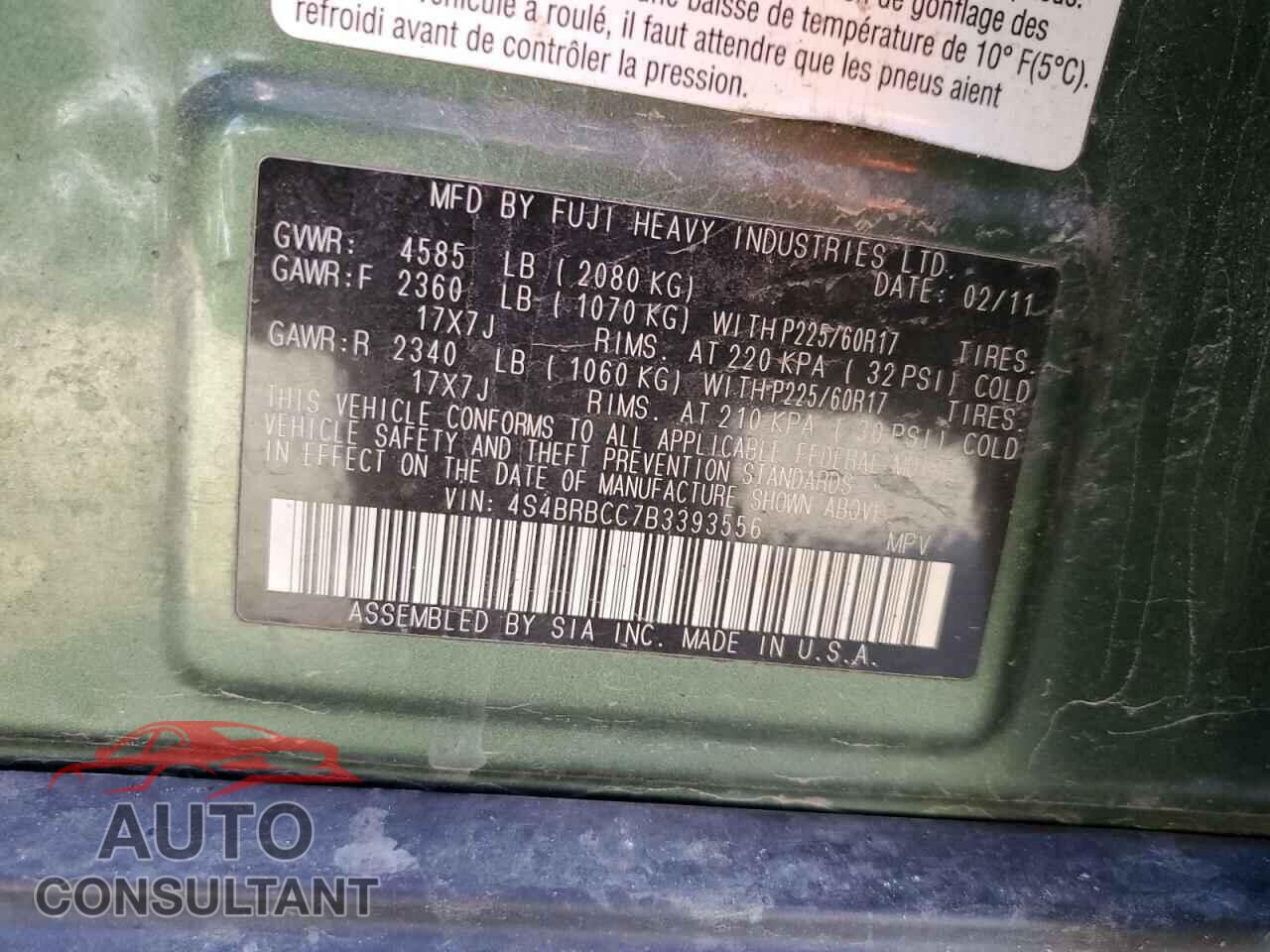 SUBARU OUTBACK 2011 - 4S4BRBCC7B3393556
