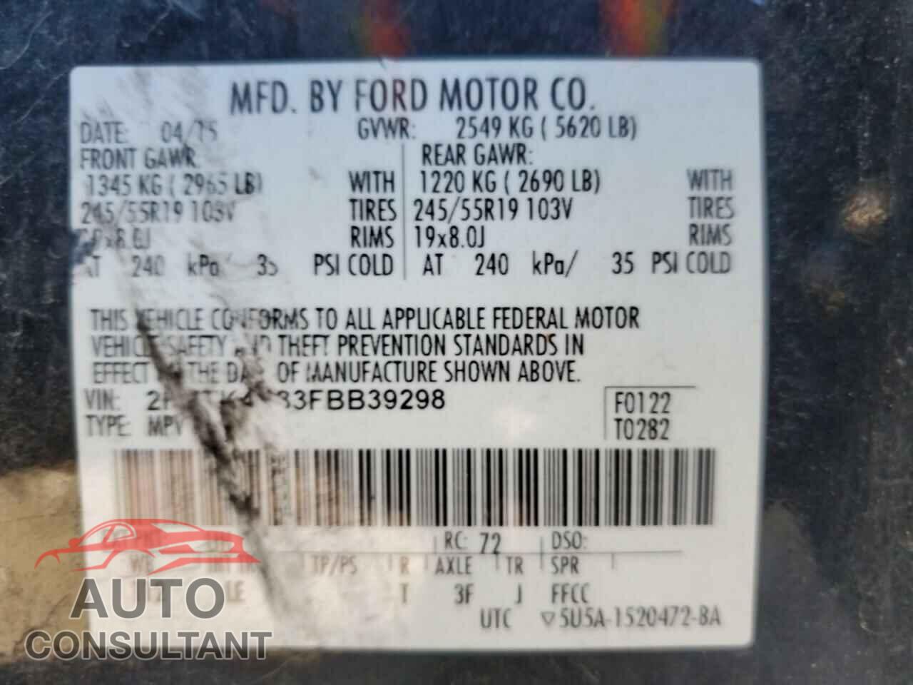 FORD EDGE 2015 - 2FMTK4K83FBB39298