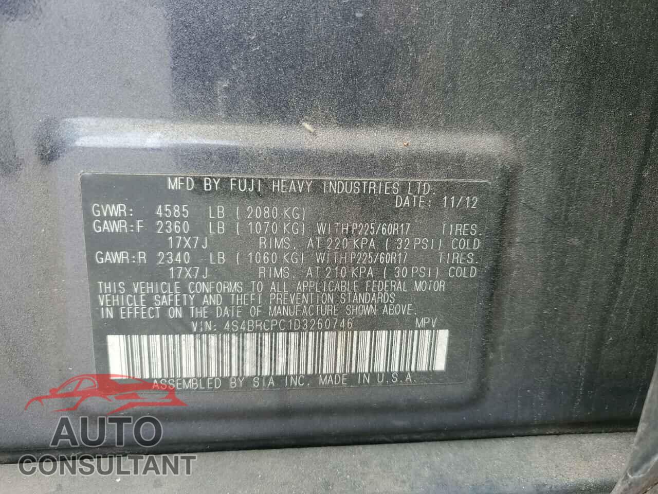 SUBARU OUTBACK 2013 - 4S4BRCPC1D3260746
