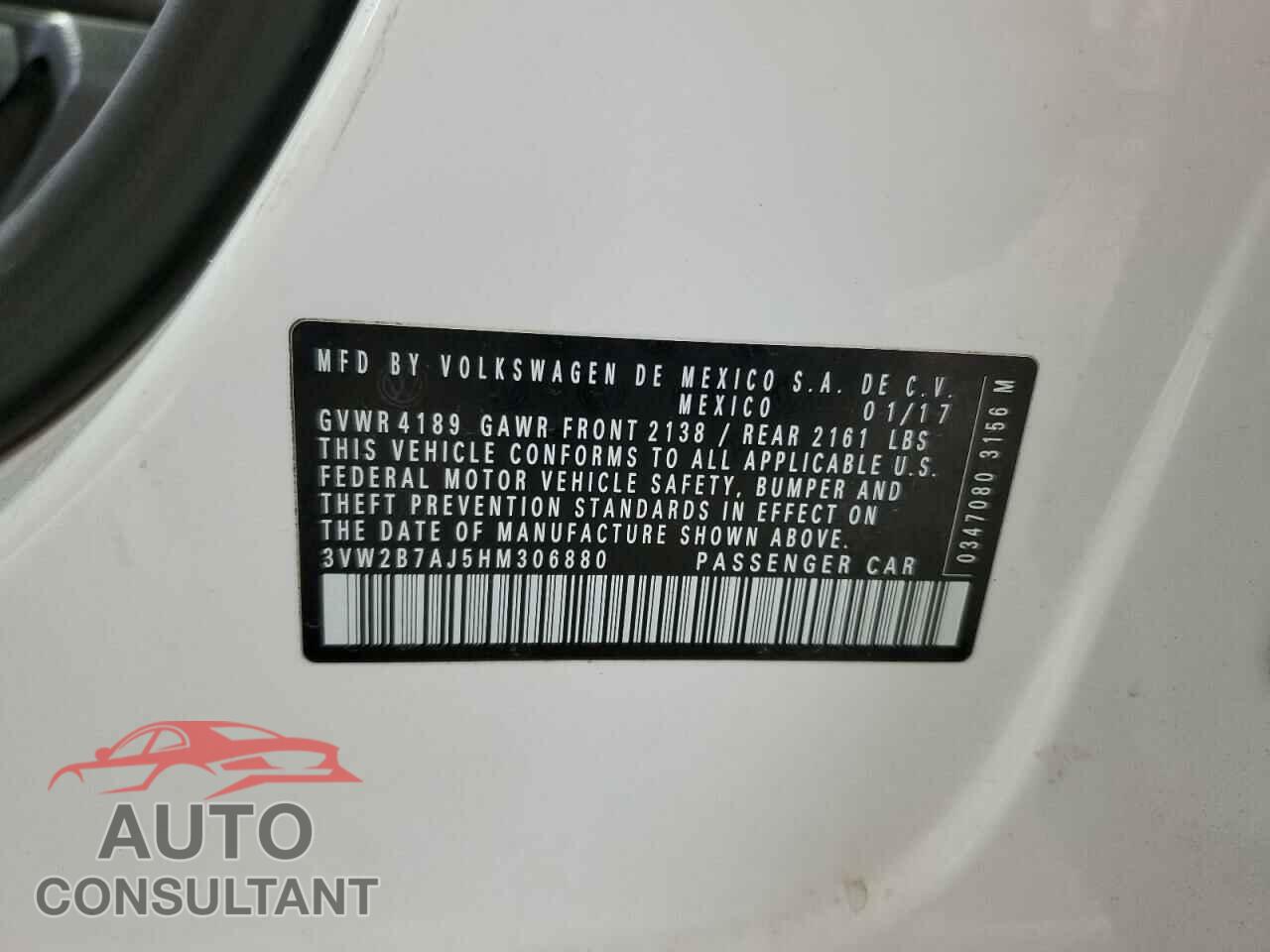 VOLKSWAGEN JETTA 2017 - 3VW2B7AJ5HM306880