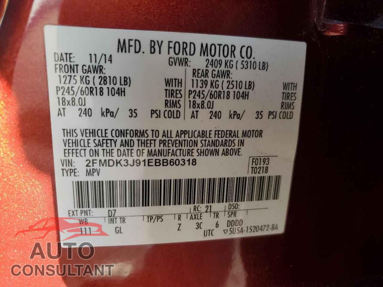 FORD EDGE 2014 - 2FMDK3J91EBB60318