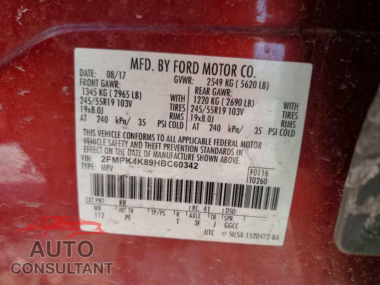 FORD EDGE 2017 - 2FMPK4K89HBC60342
