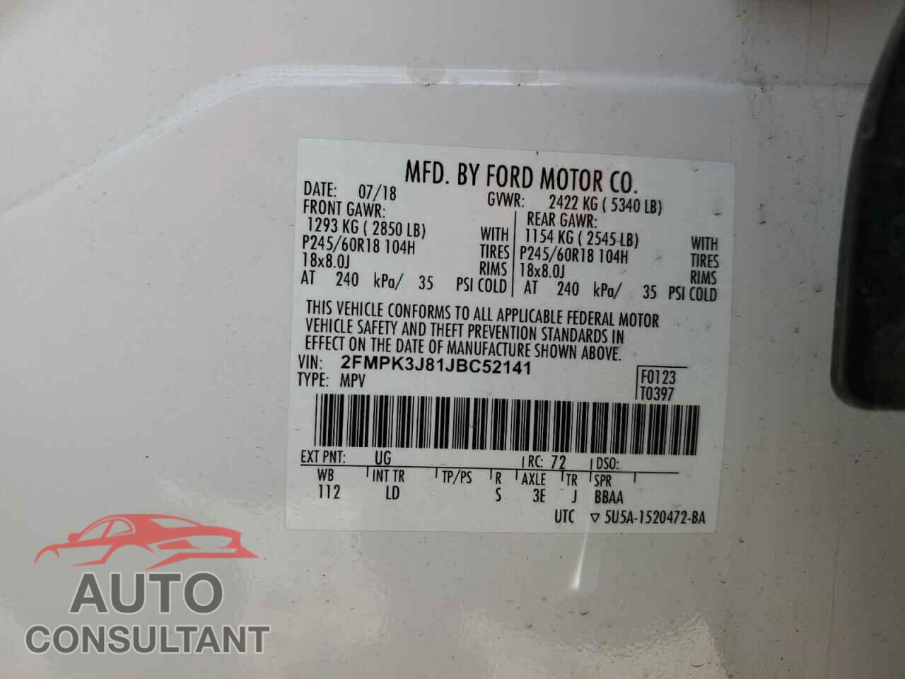 FORD EDGE 2018 - 2FMPK3J81JBC52141