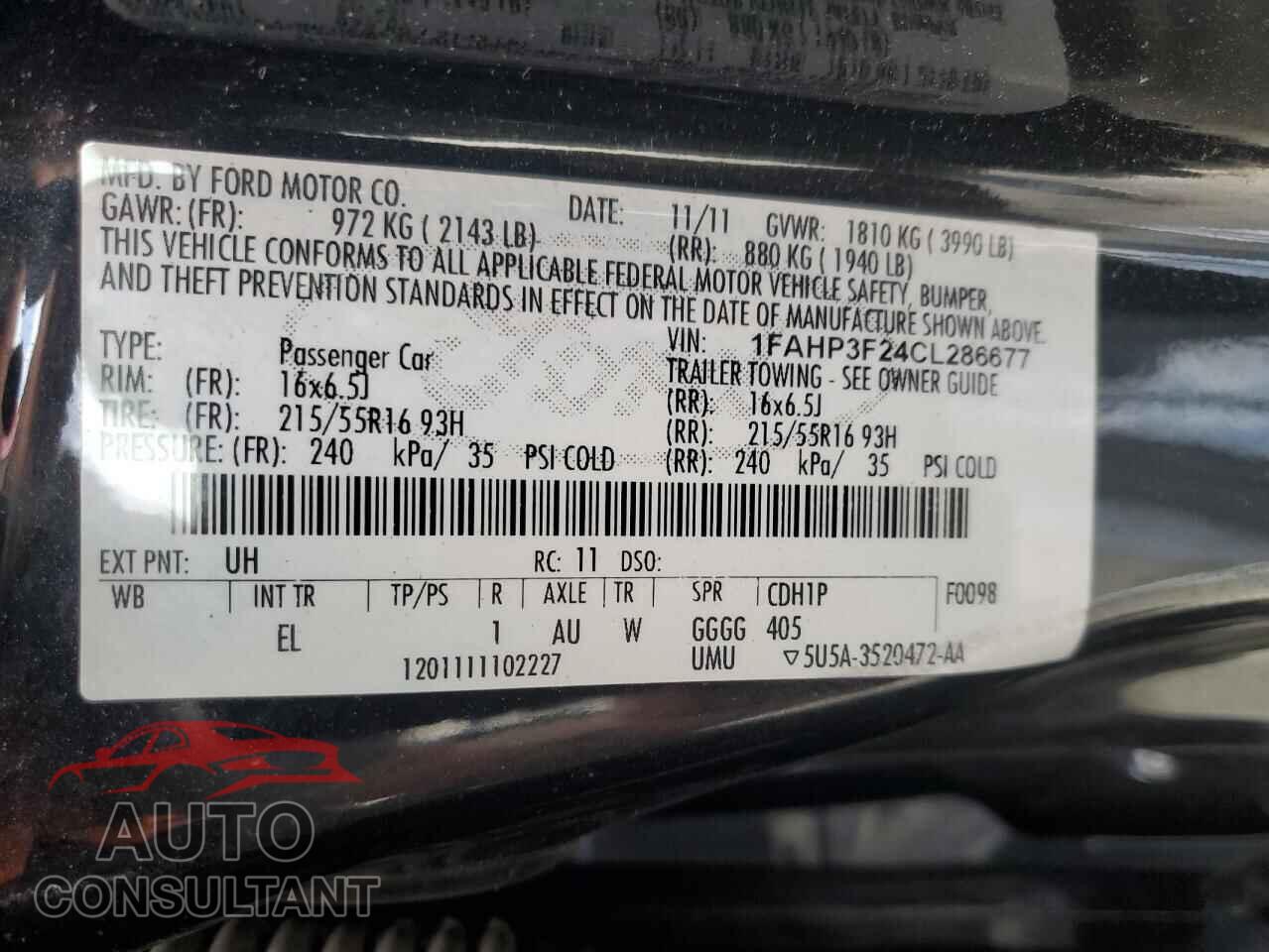 FORD FOCUS 2012 - 1FAHP3F24CL286677