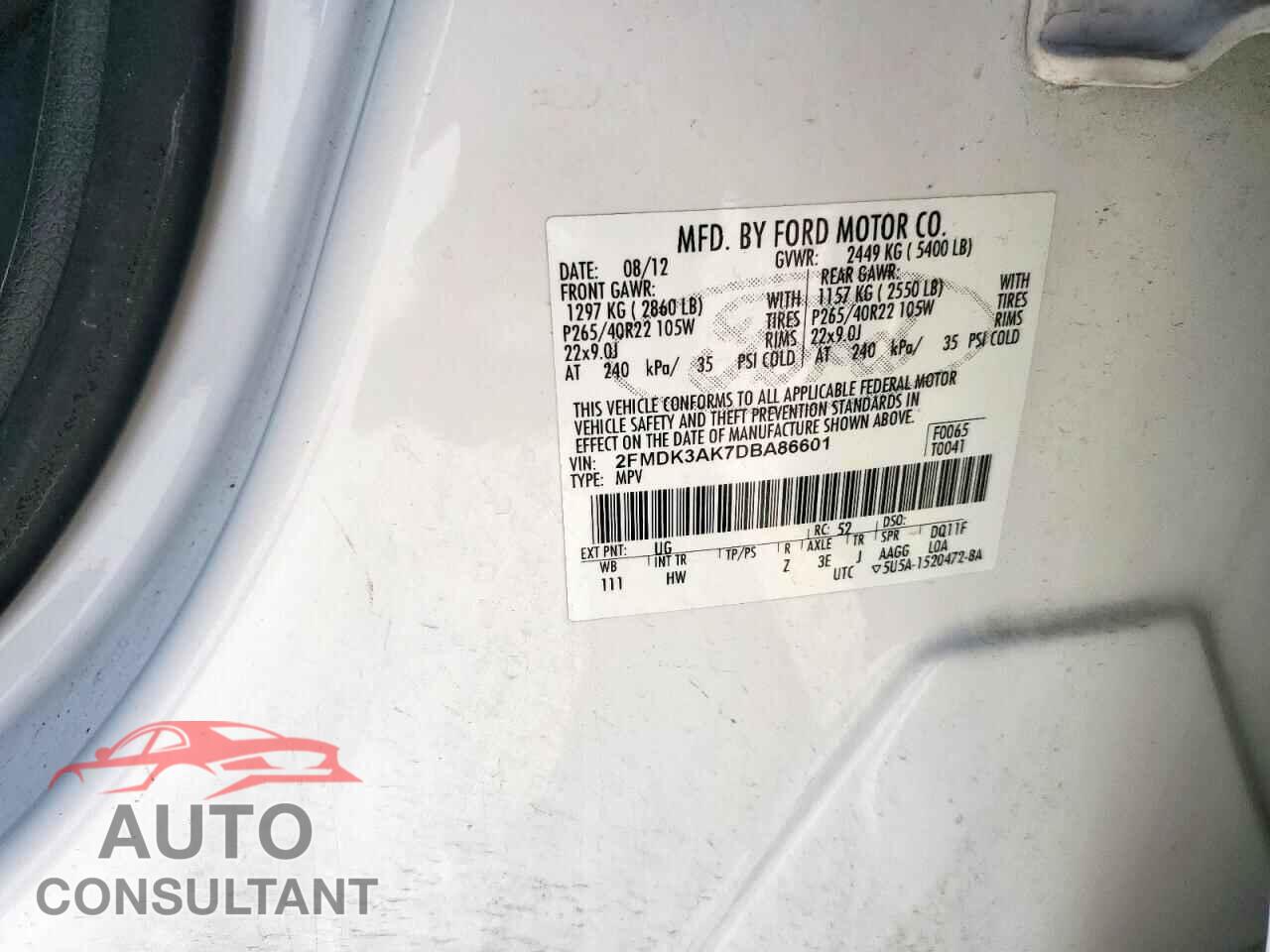 FORD EDGE 2013 - 2FMDK3AK7DBA86601
